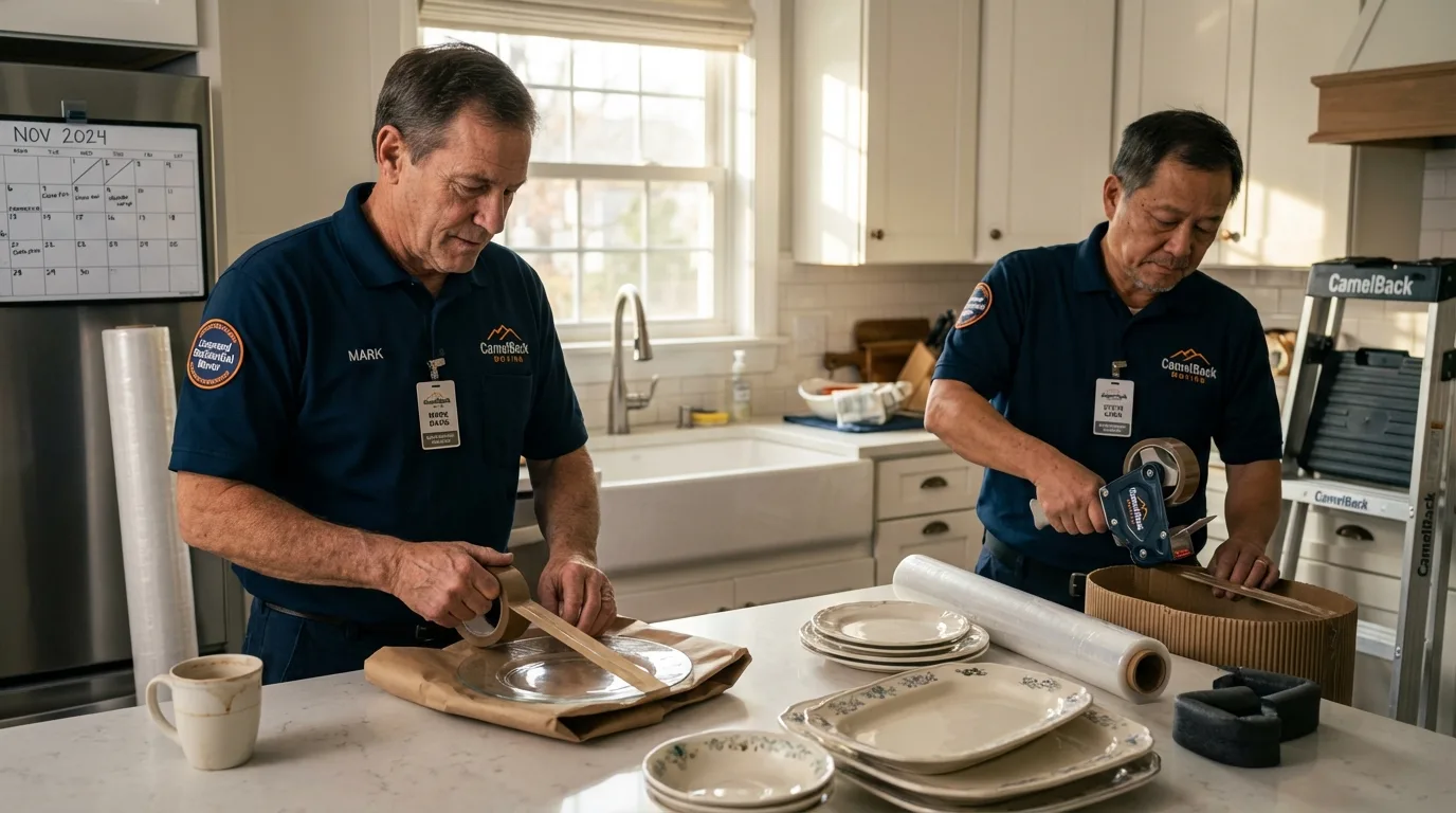 Professional crew packing kitchen dishware in Hysham, MT